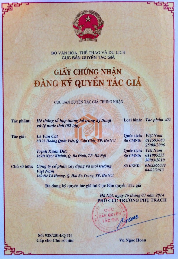 Bằng chứng nhận đăng kí quyền tác giả sách: Hệ thống tổ hợp tương hỗ trong kỹ thuật XLNT